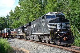 ET44AC #3614 leads NS 203 past Maidstone Road in Rectortown, Va on 8/12/2016.
