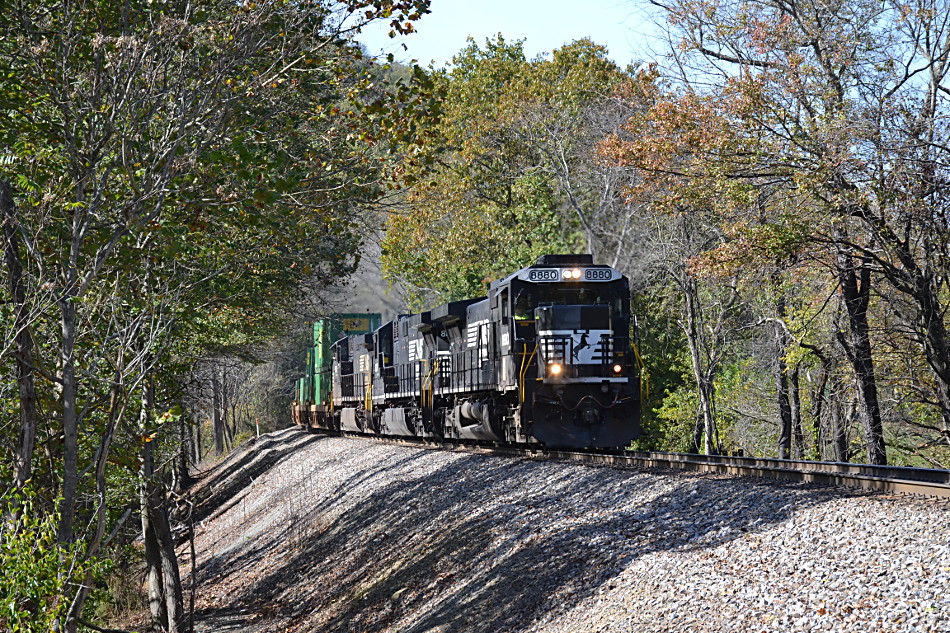 NS 211 led by  NS #8880  approaches  Fiery Run Road Crossing on 10/26/2016