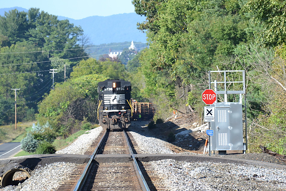 NS D9-44CW #9736 running long hood forward on a rail train in Front Royal, Va on 10/3/2016