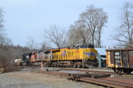 NS 211 led by UP ES44AC #8038, BNSF D9-44CW #682 and NS D9-44CW #9639 east by Linden, Va on 2/21/2017.