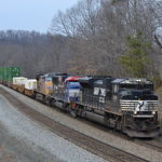 NS SD70M-2 #2659, NS SD60E #6920 and UP AC4400CW #5902 lead NS train 211 east near Front Royal, Va on 3/24/2017.