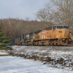 NS train 35Q in Markham, Va led by UP AC4400CW #7113 & NS SD75M #2802 after a dusting of snow overnight on 3/3/2017