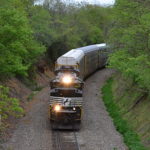 A single SD70ACe leads NS train 290 over the hill at Linden, Va on 4/23/2017.