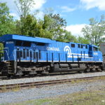 NS ES-44AC #8098 (the Conrail Heritage Unit) trails on train 227 as it crests Linden Hill on 5/3/2017.
