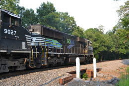 NS SD60E #6963 GoRail Unit leads NS train 35Q east in Linden, Va on 7/18/2017.