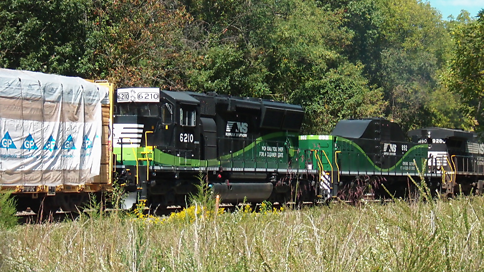 NS RPU6D Slug #892, and SD33ECO #6210 are in the consist of NS train 12R in Cedarville, Va on 9/23/2017.