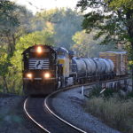 NS train 35Q is led by NS SD60 #6698 east near Linden, Va on 10/16/2017.