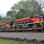 GE export units bound for Botswana get a ride on NS train 099 past Markham, Va on 10/09/2017.