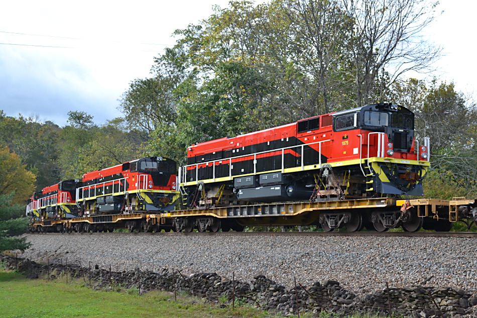 GE export units bound for Botswana get a ride on NS train 099 past  Markham, Va on 10/09/2017.