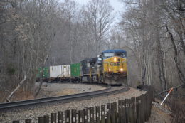 CSX AC4400CW #374 leads NS train 211 east near Linden, Virginia on 12/27/2017.
