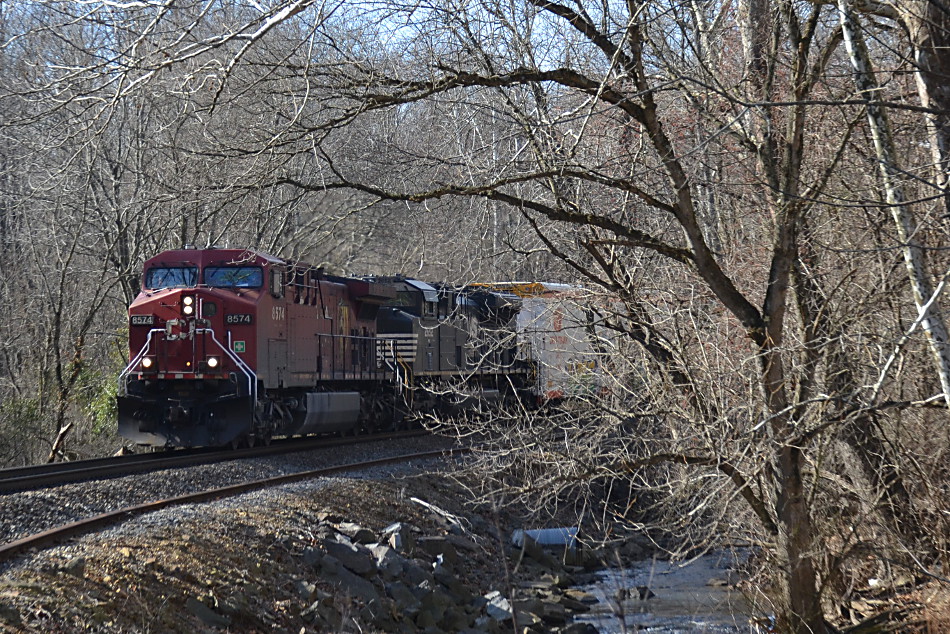 CP AC4400CW #8574 leads NS train 35Q east out of Markham, Virginia on 1/26/2018.