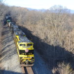 NS 1069 (Virginian Heritage unit) leads NS train 202 north through Front Royal, Va on 1/15/2018.