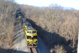 NS 1069 (Virginian Heritage unit) leads NS train 202 north through Front Royal, Va on 1/15/2018.