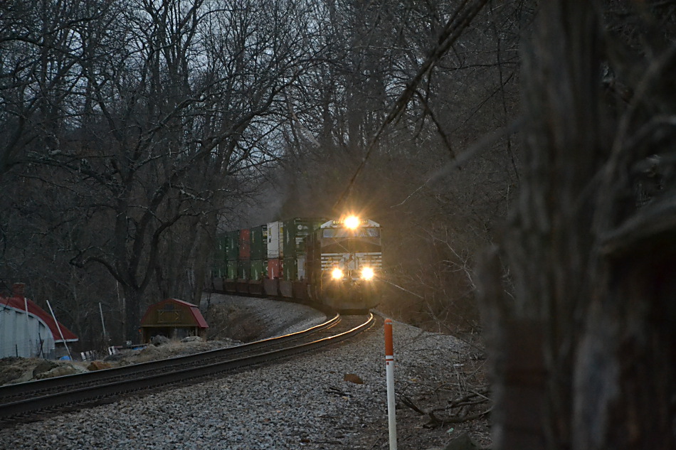 NS train 214 is led by ES-44AC #8013 westbound through Linden, Virginia on 3/1/2018.