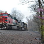 Ferromex ES44AC #4697 leads NS train 203 east through Linden, VA on 4/24/2018.