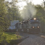 NS train 203 led by D9-44CW #9658 east through Linden on 5/7/2018