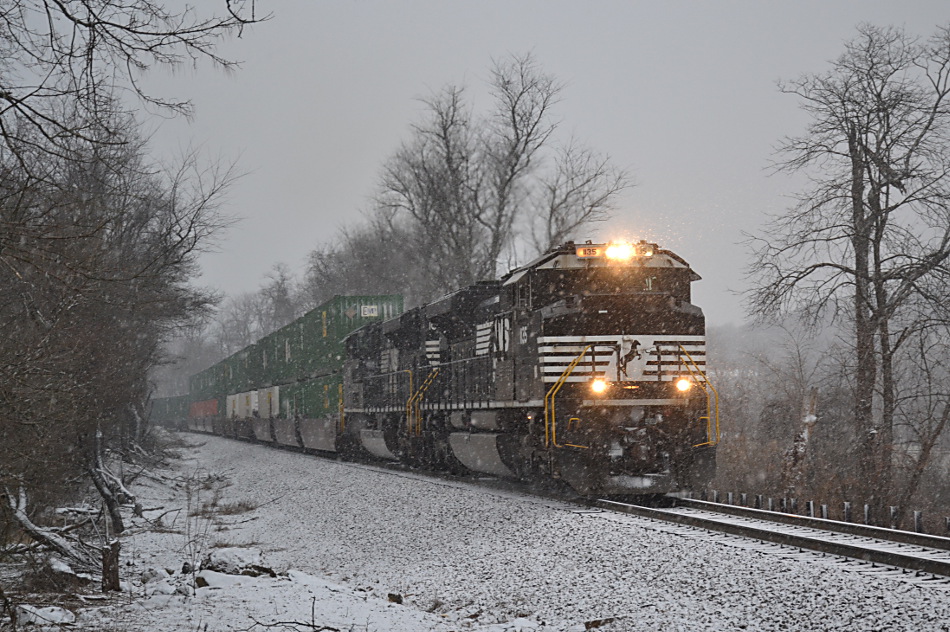 A pair of ACes power NS 203 up the hill in Linden, Virginia in the snow on 1/12/2019. 