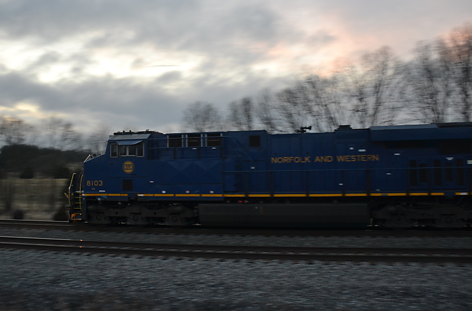 NS ES-44AC #8103 (Norfolk & Western heritage unit) leads train 740 south through Cedarville, VA on 2/7/2019.