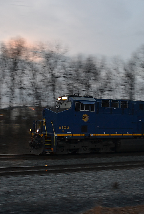 NS ES-44AC #8103 (Norfolk & Western heritage unit) leads train 740 south through Cedarville, VA on 2/7/2019.