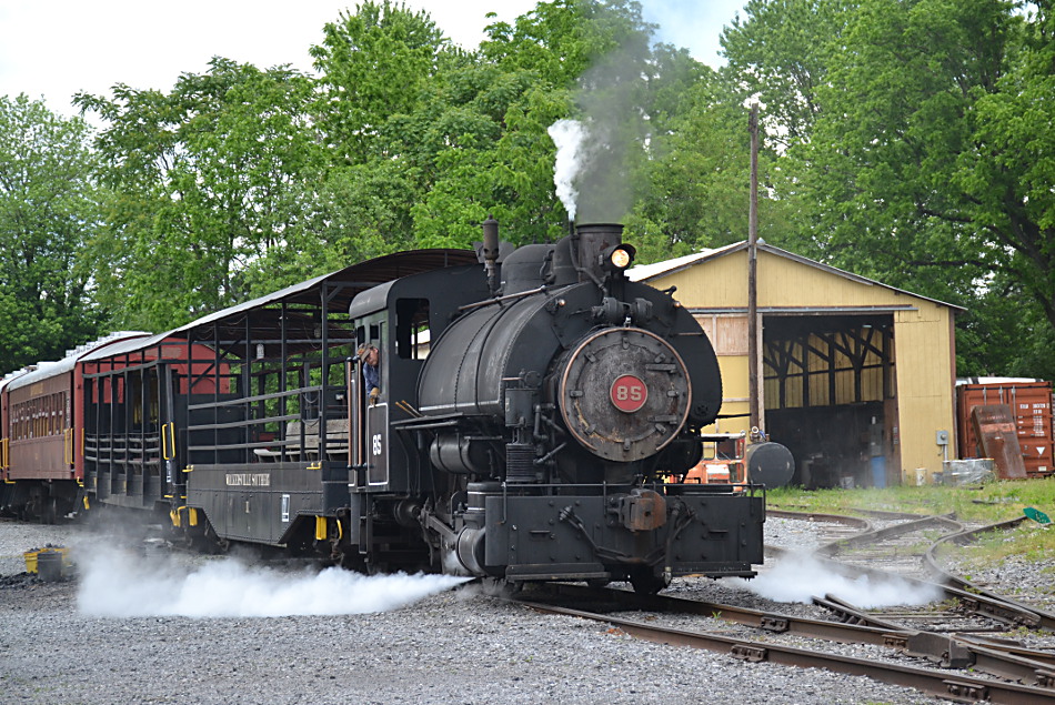 Jeddo Coal 0-4-0T #85 pulls the train up to the station prior to departure on 5/27/2019. 