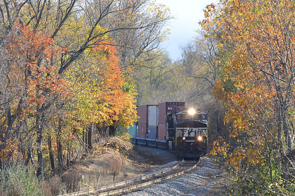 NS 227 is led by ES-44AC #8057 eastward through Linden, Virginia on 10/29/2019.