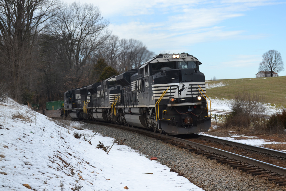 NS train 211 is led by SD70ACe #1200 heading east in Front Royal, Virginia on January 10, 2020.