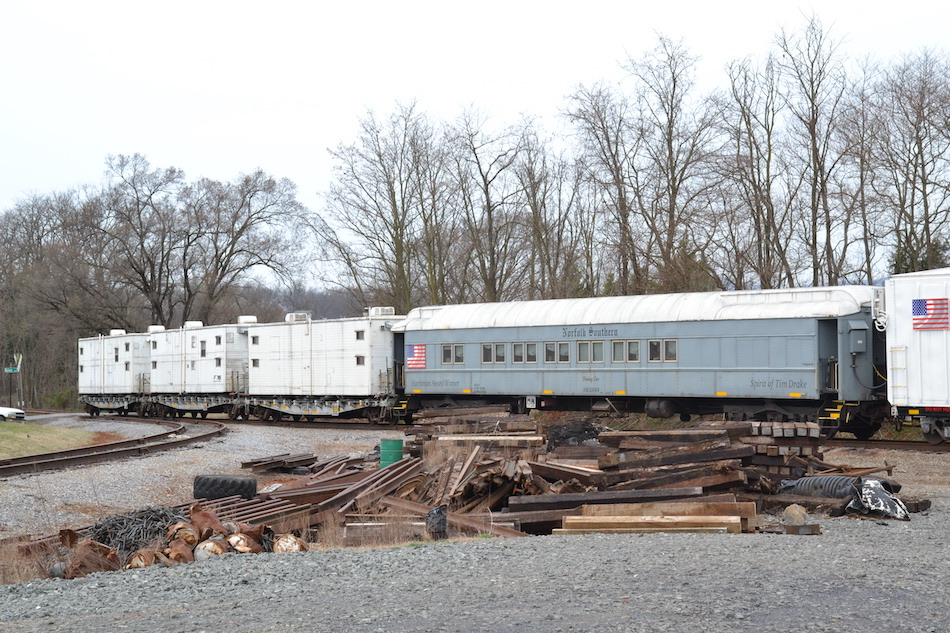 Norfolk Southern dining and camp cars in Front Royal, Virginia on 3/25/2021.