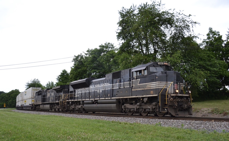 NS SD70ACe #1066, the New York Central RR heritage unit, led NS train 203 east on the B-Line through Front Royal, VA on 6/3/2021.