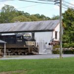 A Norfolk Southern intermodal train passes through the quaint town of Boyce, Virginia