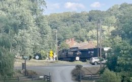 Norfolk Southern train passing through the quaint town of Delaplane, Virginia